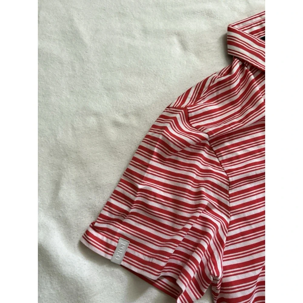 NEW Polo Golf Ralph Lauren Pro Fit Striped Golf Polo Shirt Red/White Mens Large